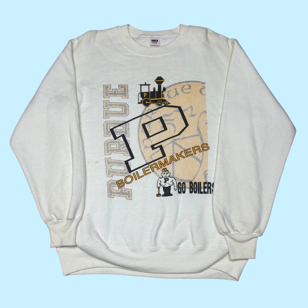 Vintage Purdue Boilermakers Sweatshirt Wolf White Graphic Crewneck Mens L